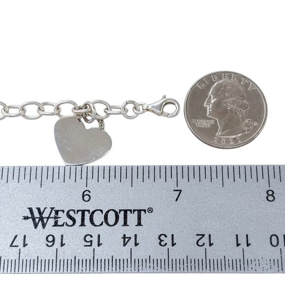 Estate Sterling Silver 925 Heart Charm Link Bracelet 7" - Picture 4 of 7
